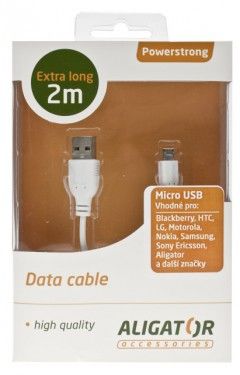 Datový kabel USB Powerstrong microUSB, extra dlouhý - 2m, bílý