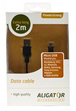 Datový kabel USB Powerstrong microUSB, extra dlouhý - 2m, černý