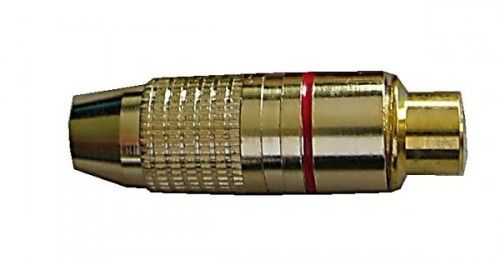 CINCH zdířka kovová zlacená,kabel 4-5mm,červený proužek