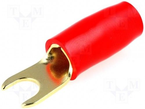 Vidlicová kabel.koncovka,pozlacená 10mm2 > 4,2mm,červená