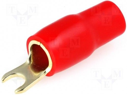 Vidlicová kabel.koncovka,pozlacená 20mm2 > 4,2mm, červená