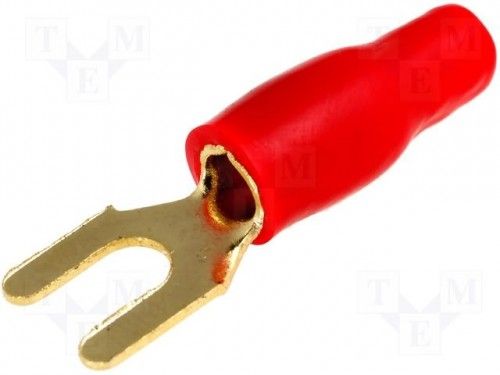 Vidlicová kabel.koncovka,pozlacená 4mm2 > 4,2mm, červená
