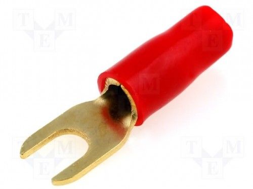 Vidlicová kabel.koncovka,pozlacená 6mm2 > 4,2mm, červená