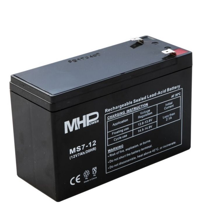 MHPower MS7-12 olověný akumulátor AGM 12V/7Ah, Faston F2 - 6,3mm