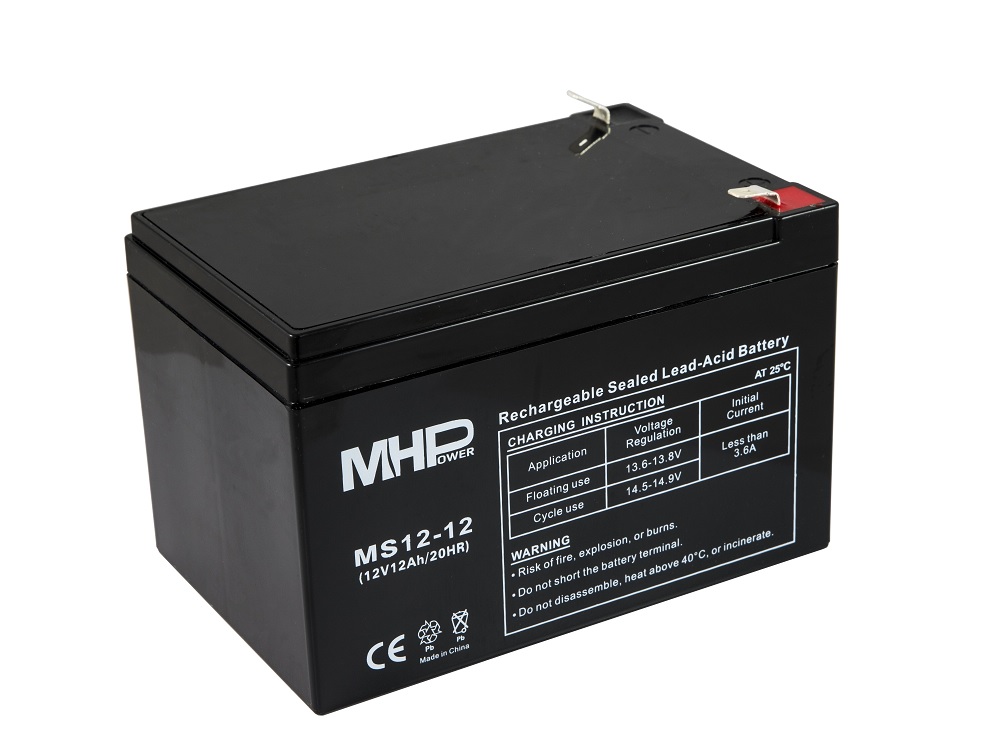 MHPower MS12-12 olověný akumulátor AGM 12V/12Ah, Faston F2 - 6,3mm