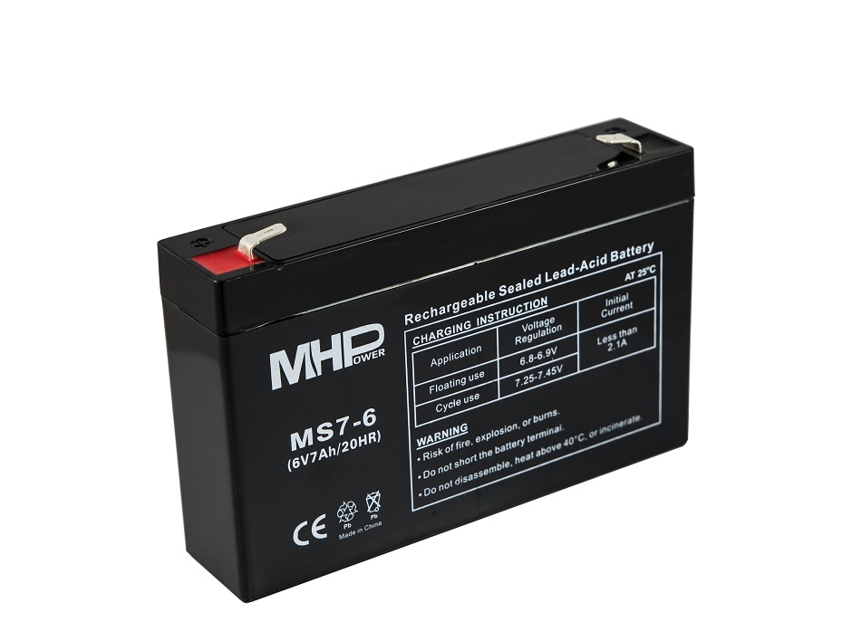 MHPower MS7-6 olověný akumulátor AGM 6V/7Ah, Faston F2 - 6,3mm