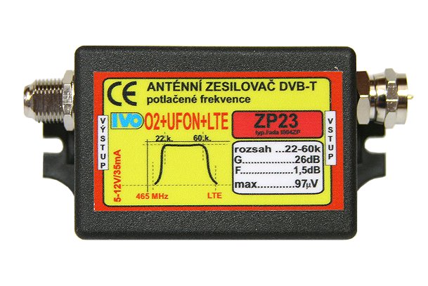 Ivo ZP23V zesilovač 26dB (5-12V) s potlačením O2+UFON+LTE /venkovní/