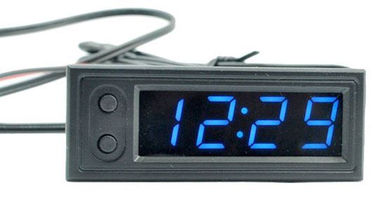 Teploměr,hodiny,voltmetr panelový 3v1, 12V, modrý, 1 tepl.čidlo