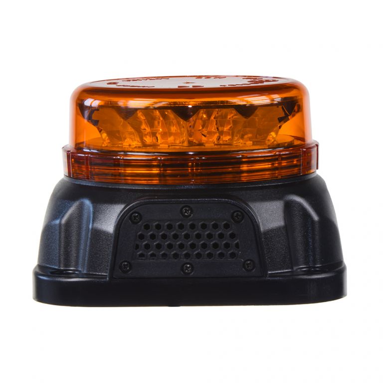 LED maják, 12-24V, 12x3W oranžové barvy s integrovanou zvukovou signalizací, fix