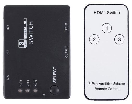 HDMI přepínač / switch 3 x HDMI s ovládačem PS3