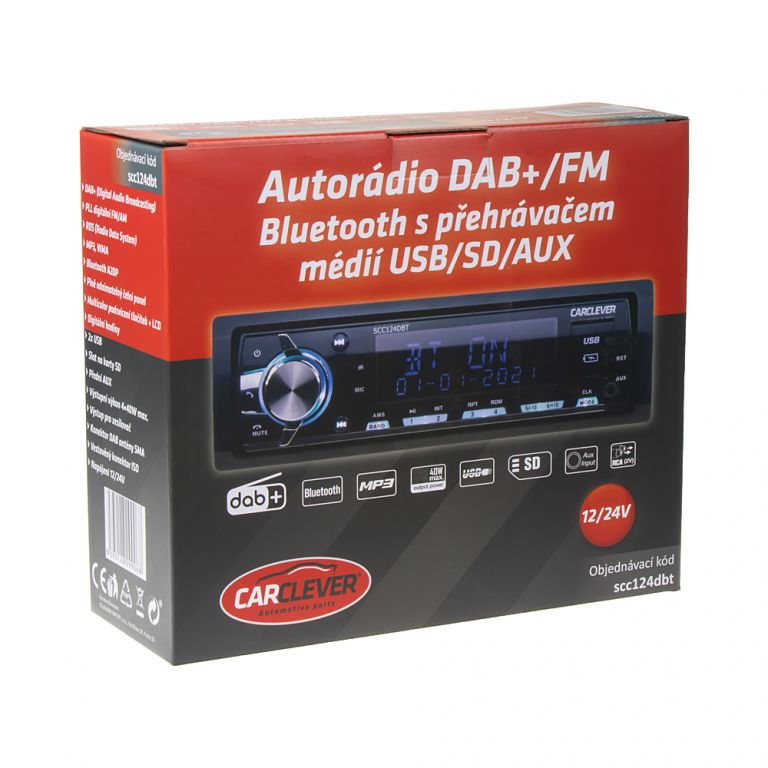 1DIN 12/24V DAB+/FM autorádio BLUETOOTH/USB/SD/AUX, odnímatelný panel