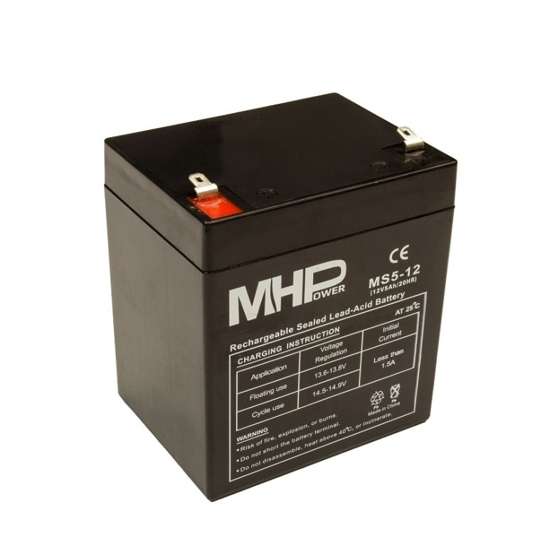 MHPower MS5-12 olověný akumulátor AGM 12V/5Ah, Faston F1 - 4,8mm