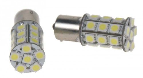 Žárovka LED 12V s paticí BAU 15s oranžová, 28LED/3SMD