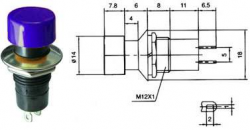 Vypínač stiskací ON-OFF 1pólový 250V/1A modrý